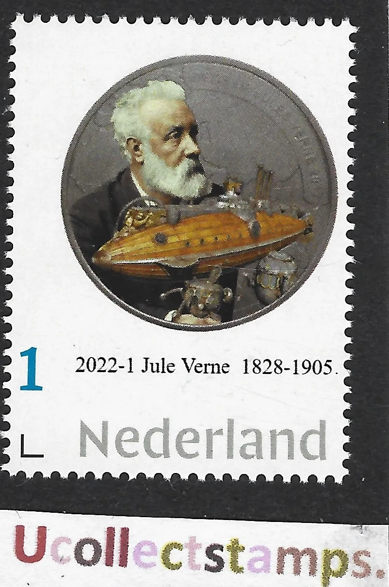 Niederlande 2022-1 Jules Verne 1828-1905 Münze auf Marke postfrisch/mnh