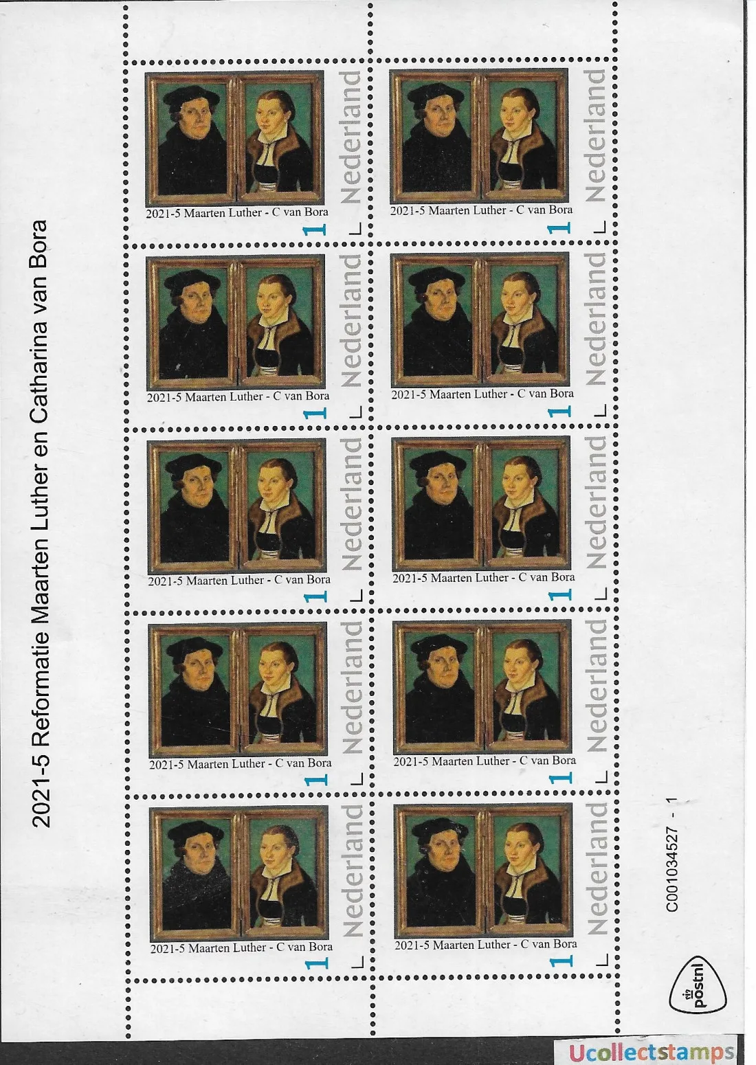 Pays-Bas 2021-5 Martin Luther - Catherine de Bora VEL-FEUILLET neuf/mnh