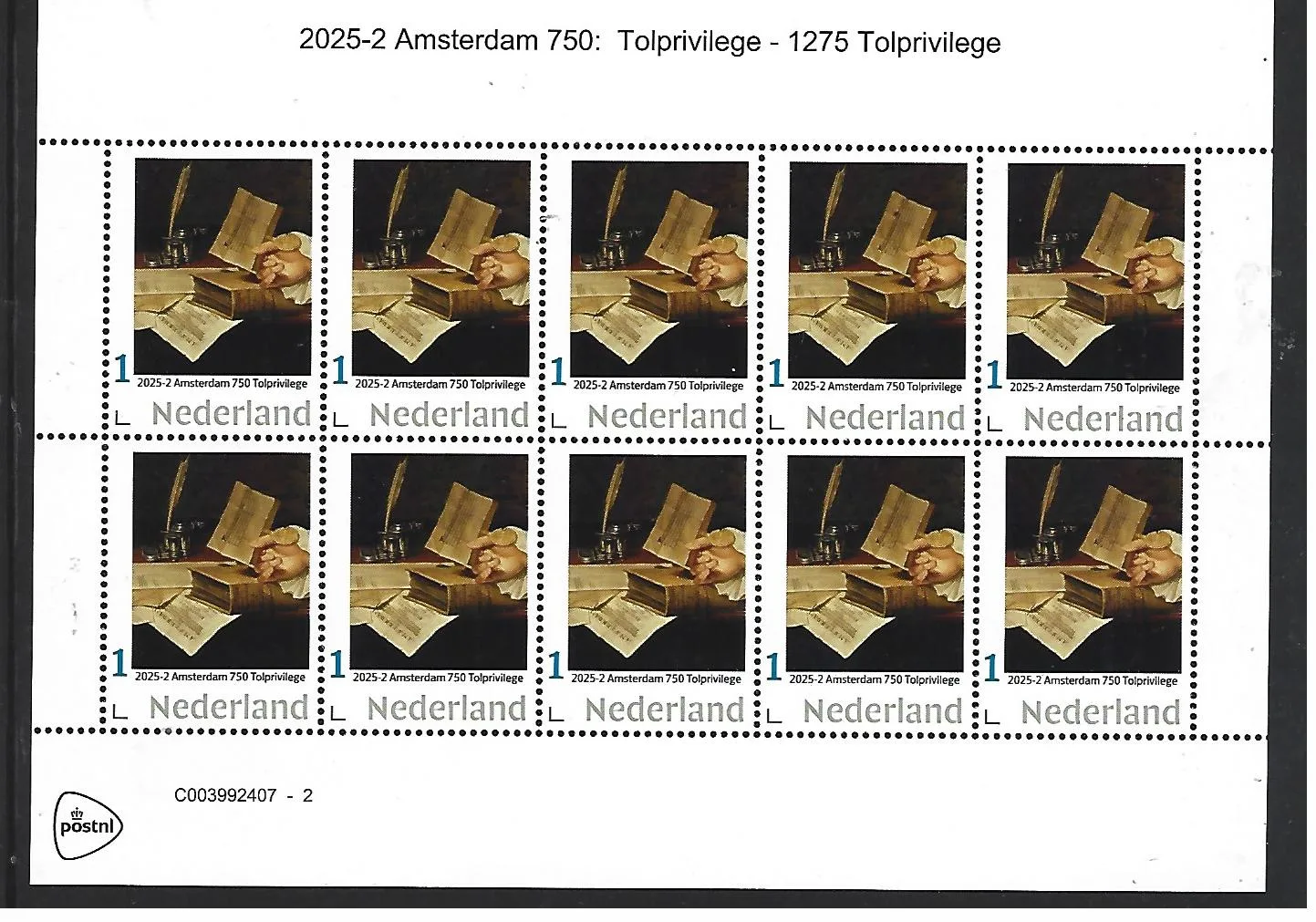 Nederland 2025-2 Amsterdam 750 1275 Tolprivilege sheetlet postfris/mnh