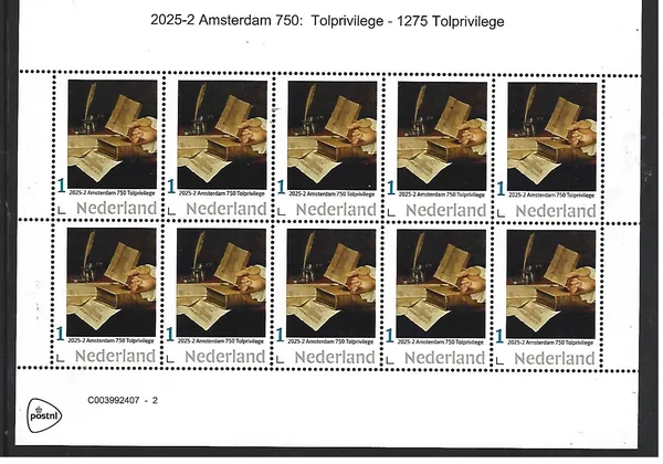 Nederland 2025-2 Amsterdam 750 1275 Tolprivilege sheetlet postfris/mnh