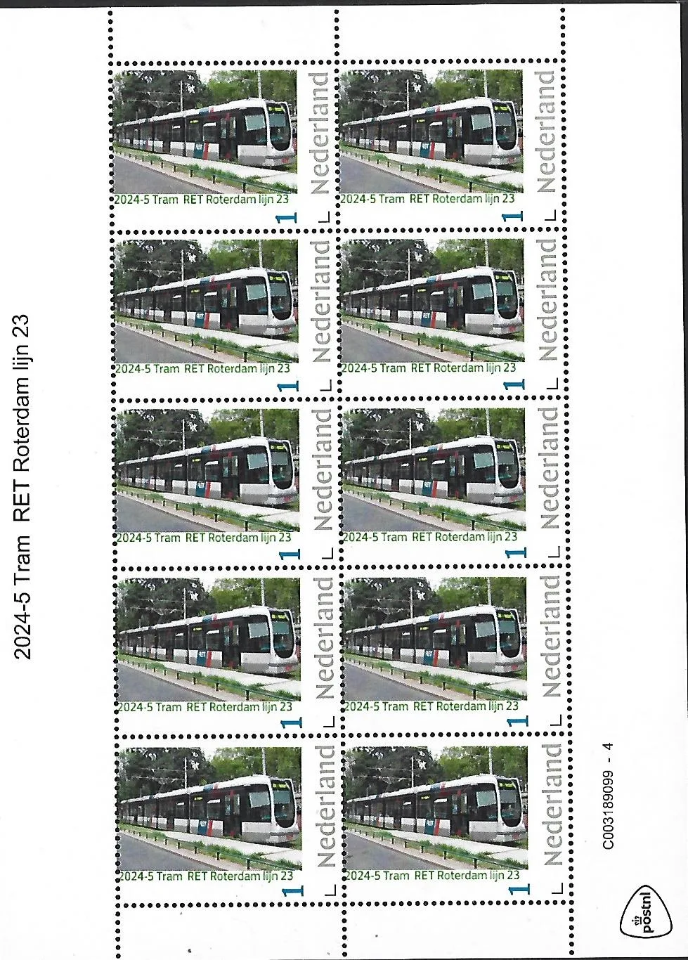 Niederlande 2024-5 Straßenbahn: RET Rotterdam Linie 23 Zusammendruck postfrisch/mnh