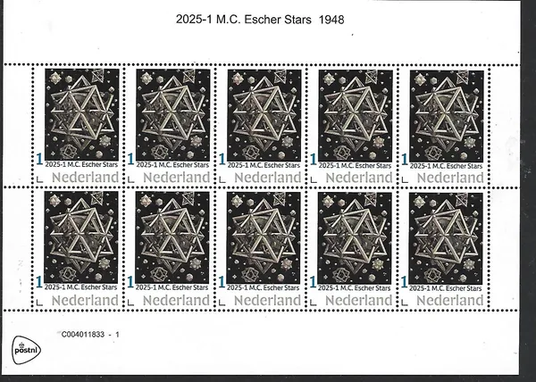 Netherlands 2025-1a MC Escher Stars 1948 sheetlet MNH