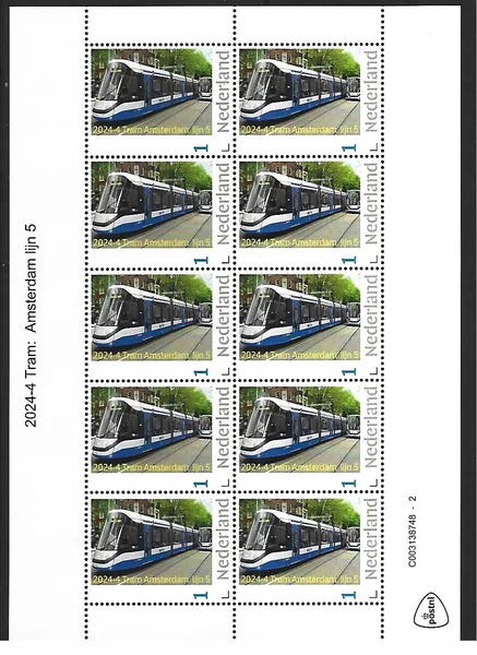 Netherlands 2024-4 Tram: Amsterdam Line 5 sheetlet MNH
