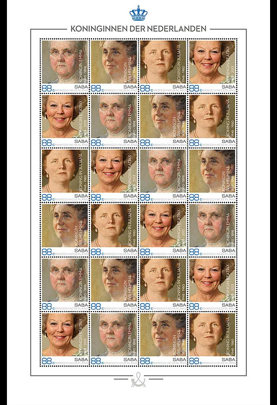 Caribbean Netherlands 2016 SABA Royalty queens of the Netherlands sheetlet MNH