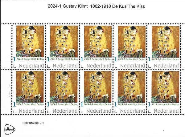 Netherlands 2024-1 Gustav Klimt: The Kiss sheetlet MNH