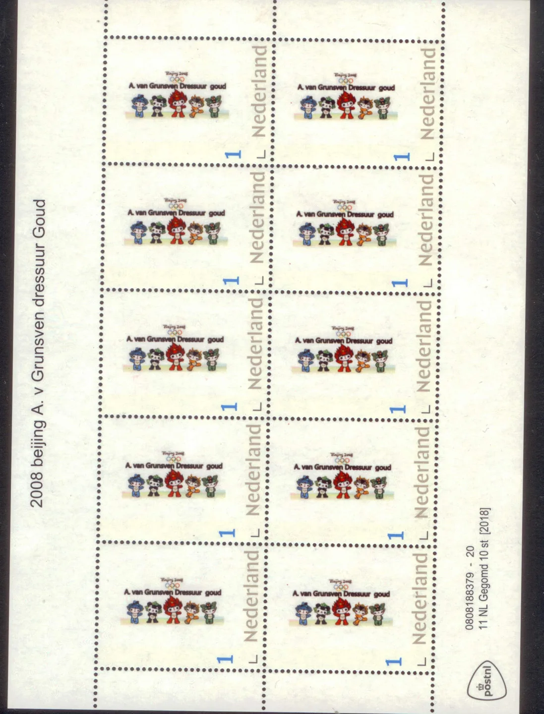 Niederlande 2008-2 Olympiade Reitsport Dressur v. Grunsven Kleinbogen postfrisch/mnh