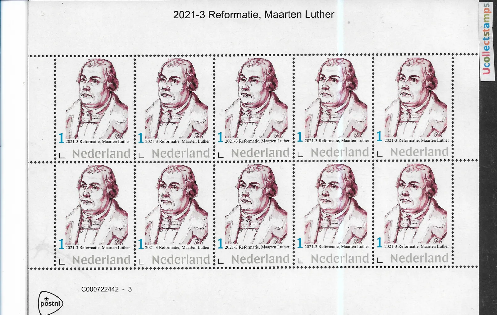 Pays-Bas 2021-3 Portrait de Martin Luther feuillet postfris/mnh