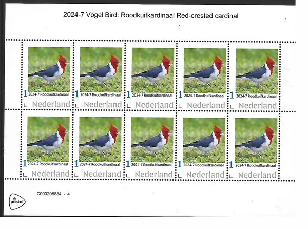 Netherlands 2024-7 Red-crested Cardinal Sheetlet MNH