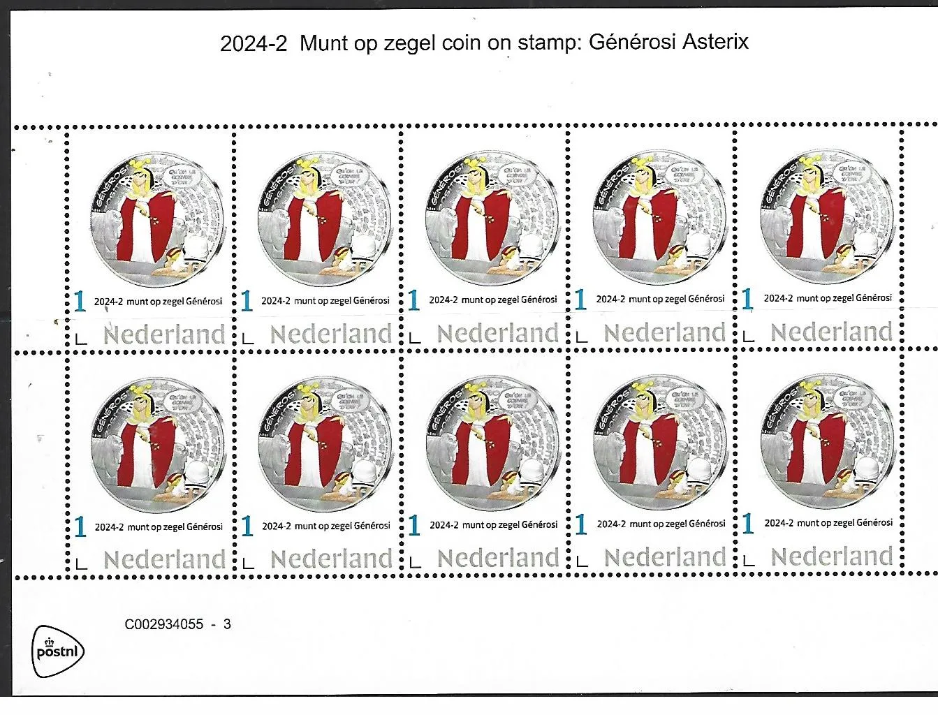 Niederlande 2024-2 Münze Coin auf Briefmarke Asterix Bogen postfrisch/mnh