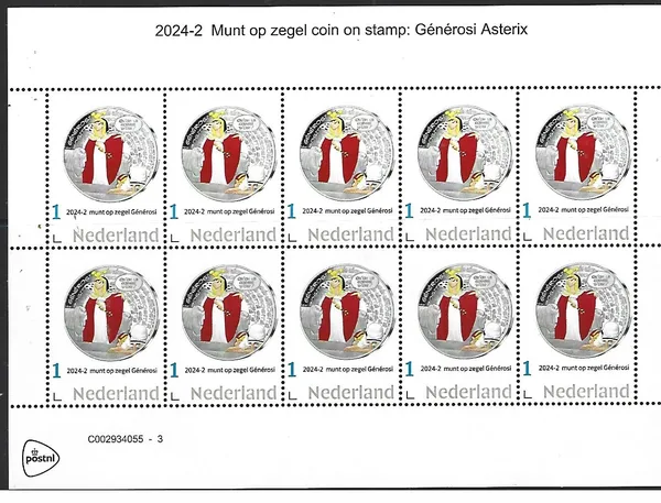 Nederland 2024-2 Munt coin on stamp Asterix vel-sheetlet postfris/mnh