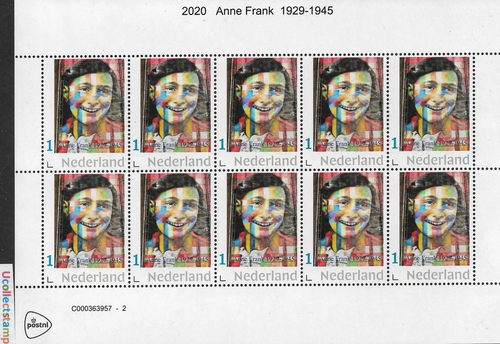 Pays-Bas 2020 Anne Frank peinture murale velours-feuillets neuf