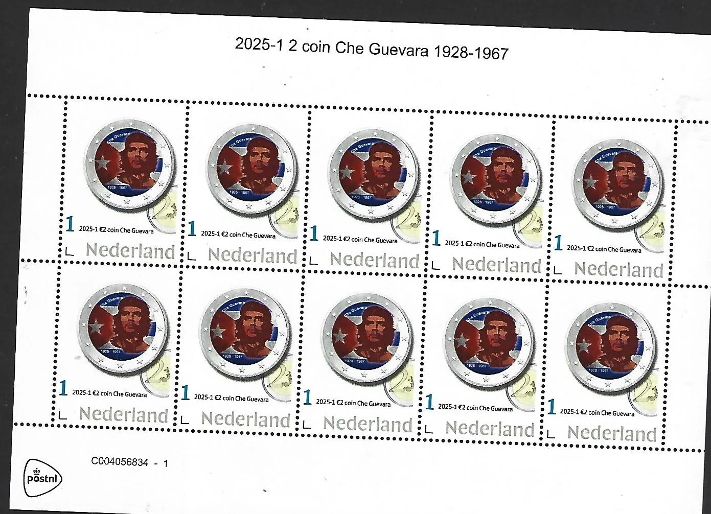 Nederland 2025-1 Che Guevara coin on stamp sheetlet postfris/mnh
