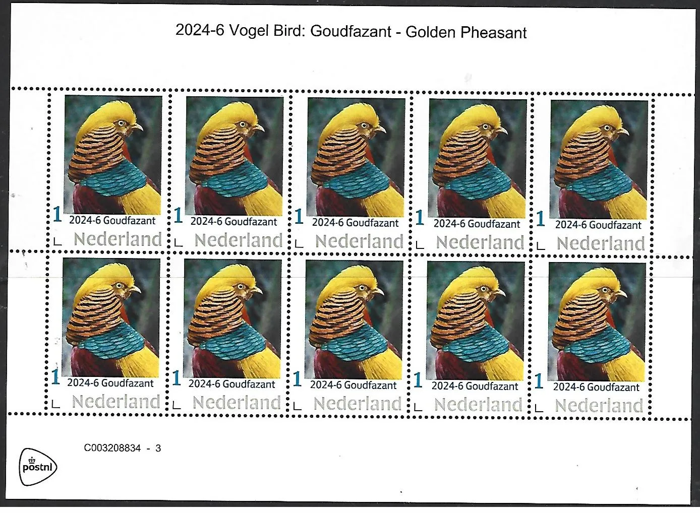 Niederlande 2024-6 Vögel: Goldfasan Sheetlet postfrisch/mnh