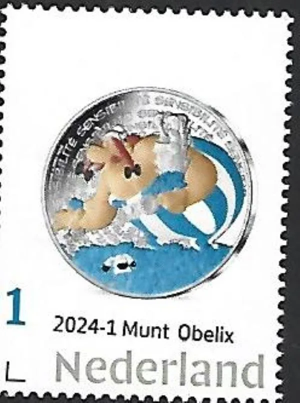 Niederlande 2024-1 Münze auf Briefmarke Asterix postfrisch/mnh