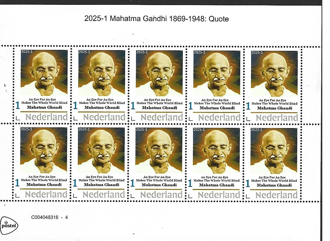Nederland 2025-1 Mahatma Gandhi Quote sheetlet postfris/mnh