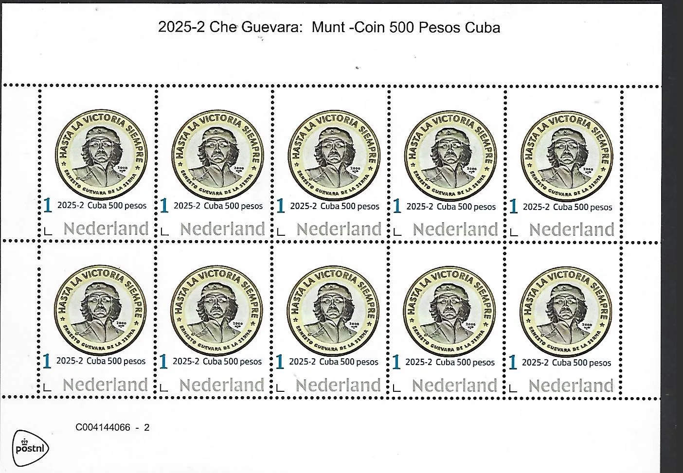 Nederland 2025-2 Che Guevara coin Cuba 500pesos on stamp sheetlet postfris/mnh