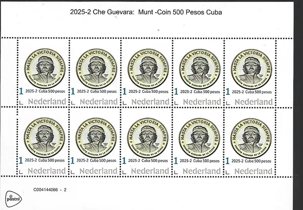 Netherlands 2025-2 Che Guevara coin Cuba 500 pesos on stamp sheetlet MNH