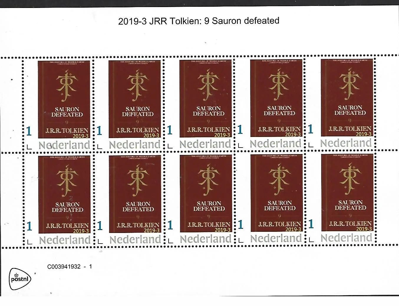 Pays-Bas 2019-3 JRR Tolkien Sauron vaincu feuille neuf/sans charnière