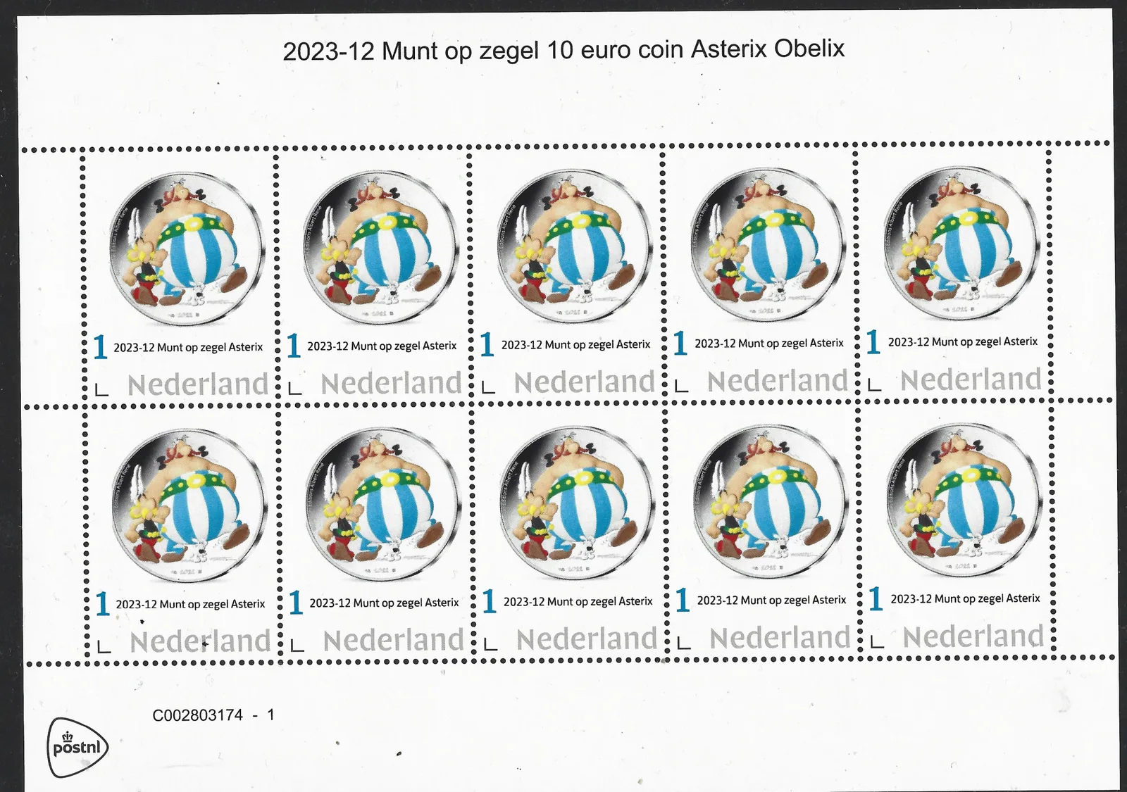 Niederlande 2023-12 Münze - Asterix Briefmarke auf Blatt postfrisch/mnh