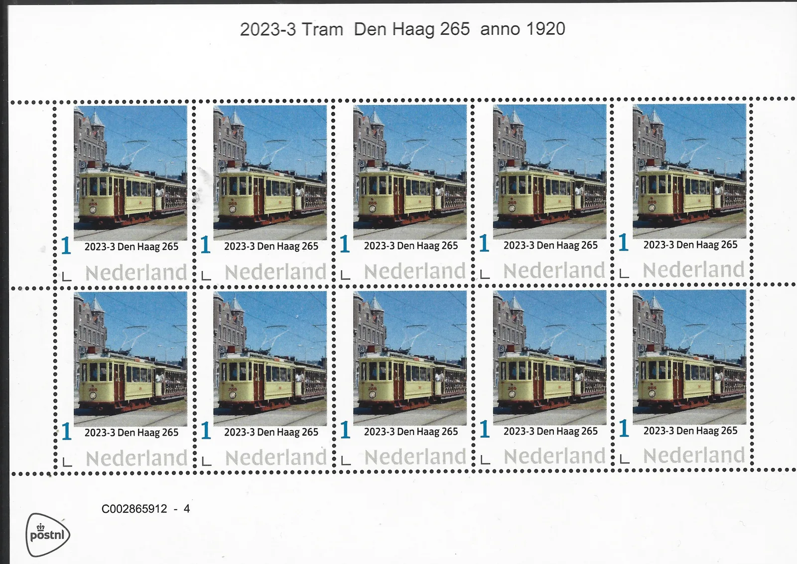 Pays-Bas 2023-3 Tramway ; La Haye 265 année 1920 feuillet neuf/mnh
