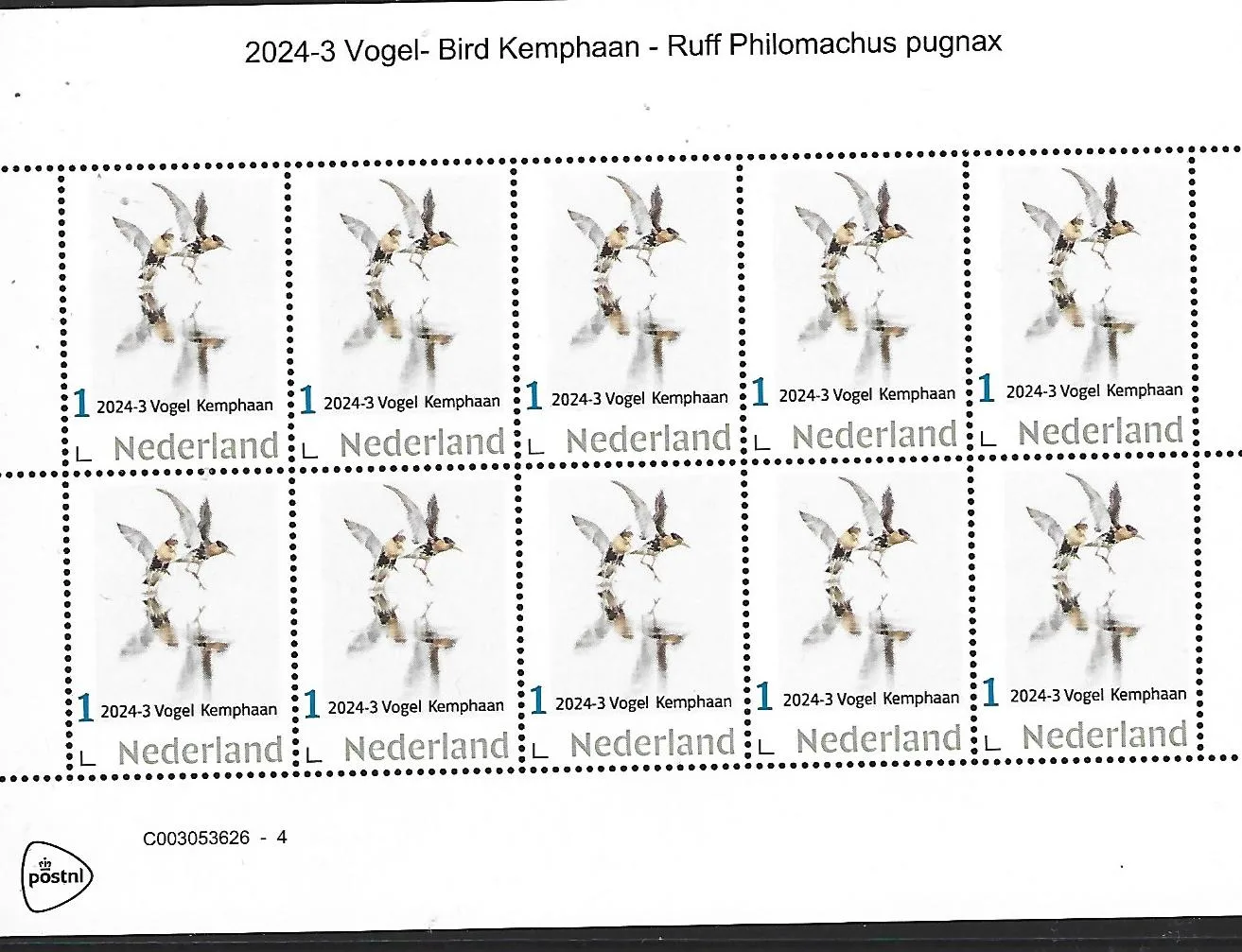 Pays-Bas 2024-3 Oiseau Combattant : feuillet neuf/mnh