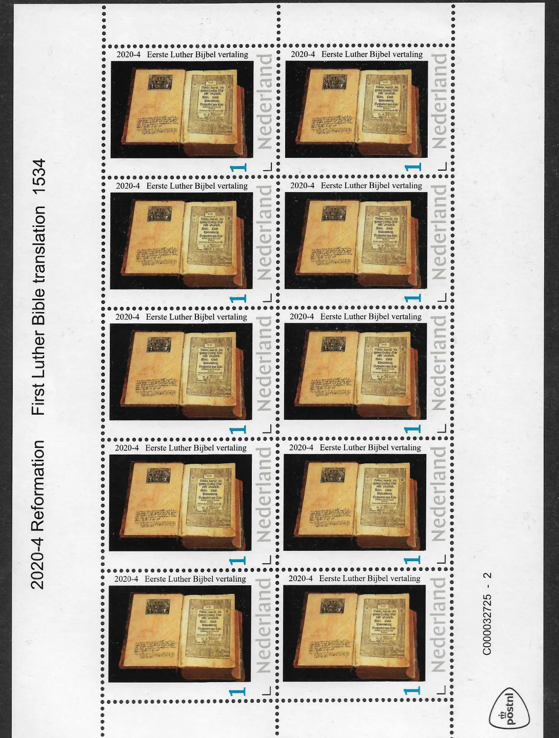 Niederlande 2020-4 Luther: erste Luther-Bibelübersetzung VEL-SHEETLET postfrisch/mnh