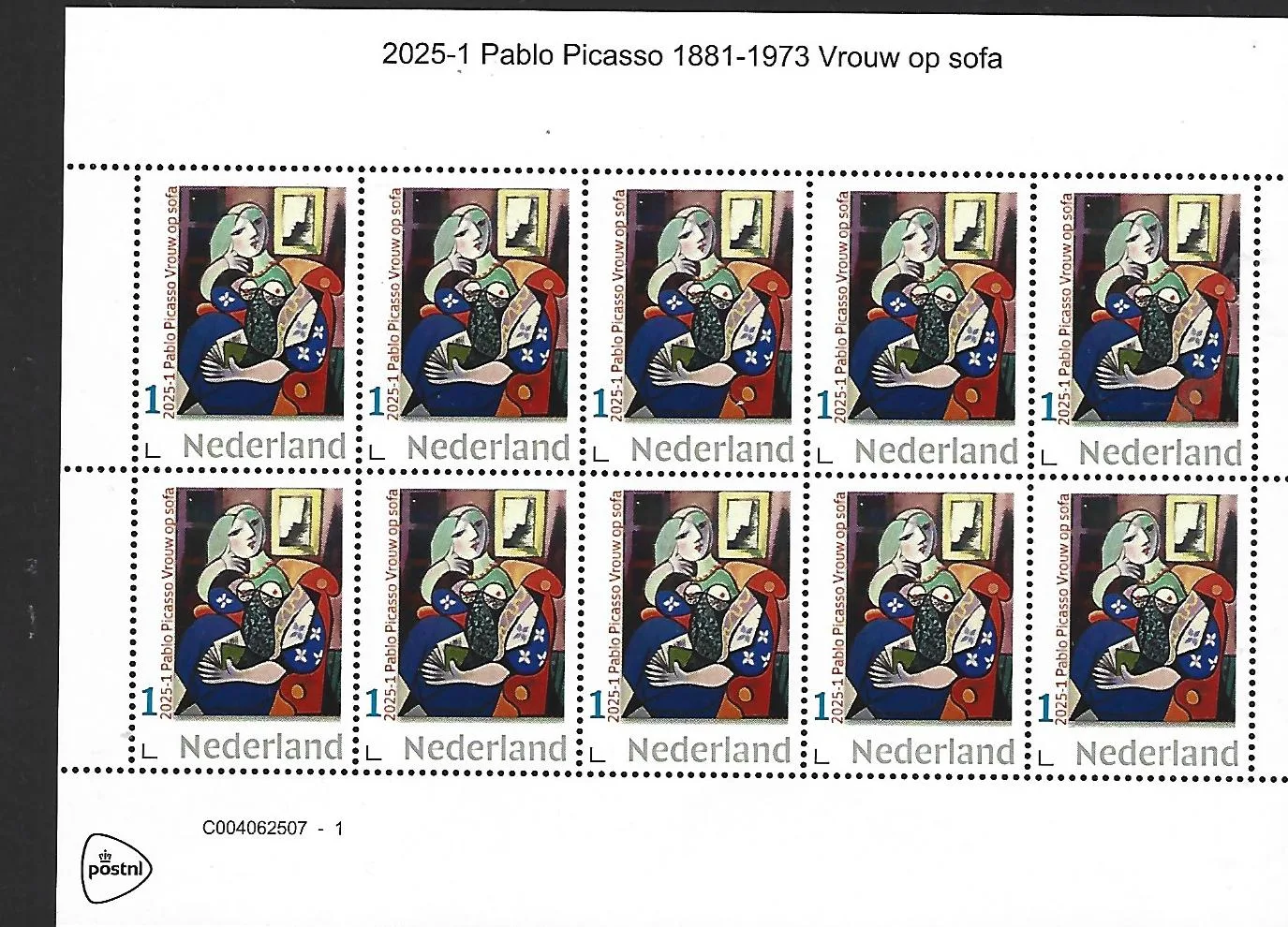 Nederland 2025-1 Pablo Picasso Woman on sofa sheetlet postfris/mnh