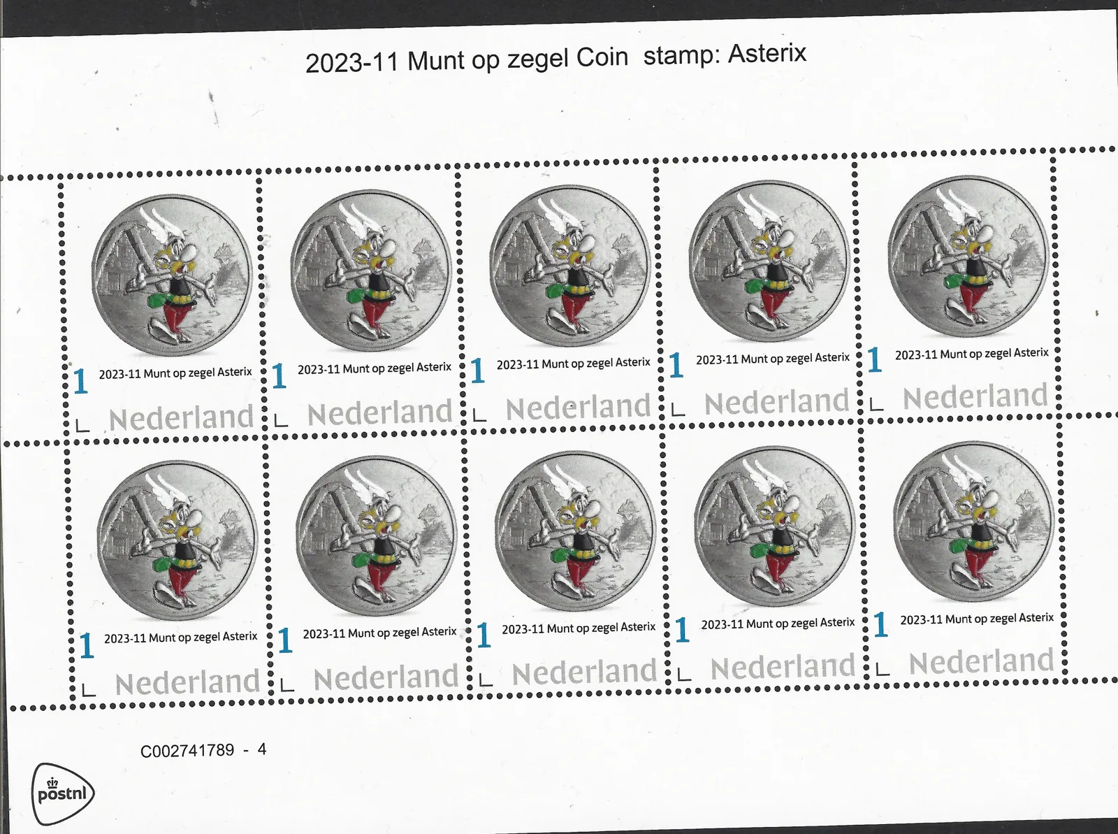 Niederlande 2023-11 Münze - coin on stamp Asterix Bogen postfrisch/mnh