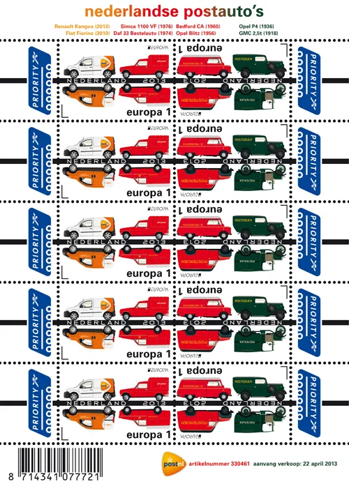 Netherlands V3055-3056 Europa - postal vehicles 2013 sheet MNH