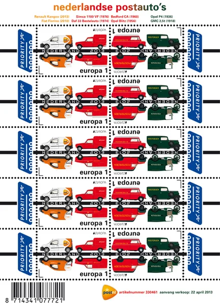 Nederland V3055-3056 Europa - postauto's 2013 vel/sheetlet postfris/mnh