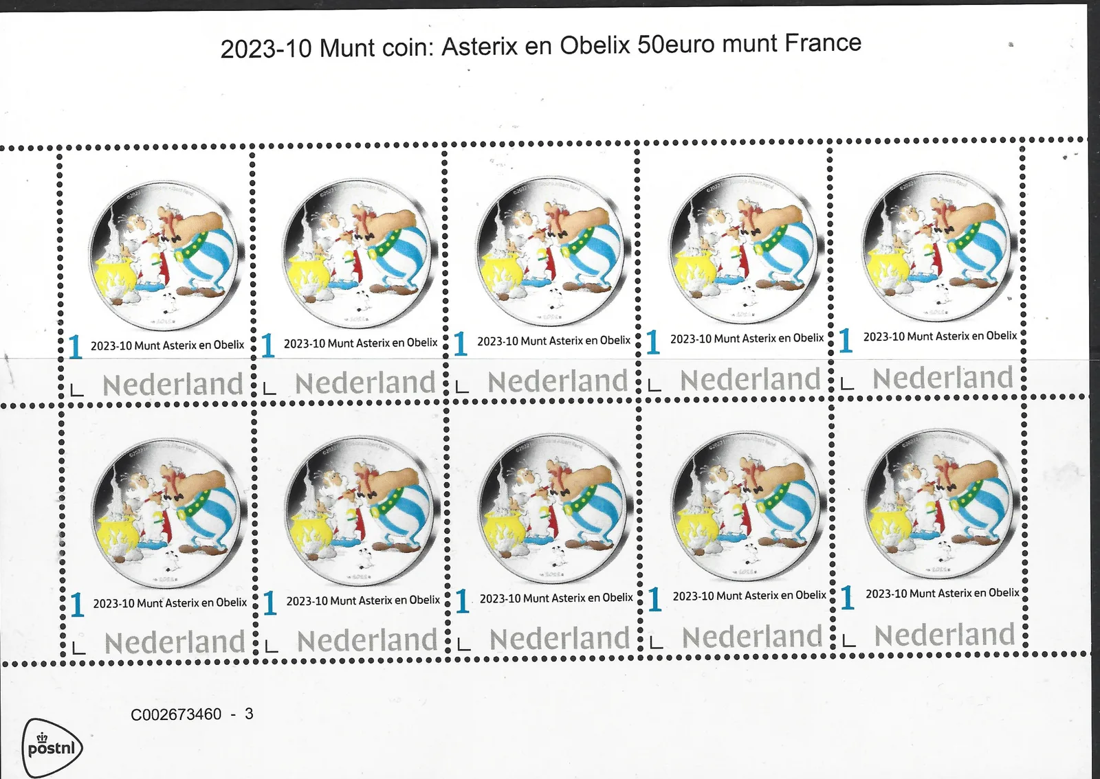 Niederlande 2023-10 Münze - Coin on Stamp Asterix Blatt postfrisch/mnh