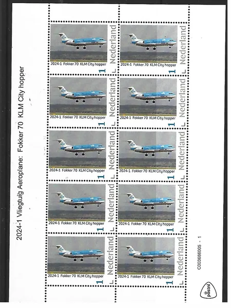 Netherlands 2024-1a Aircraft Aeroplane: Fokker 70 sheetlet city hopper MNH
