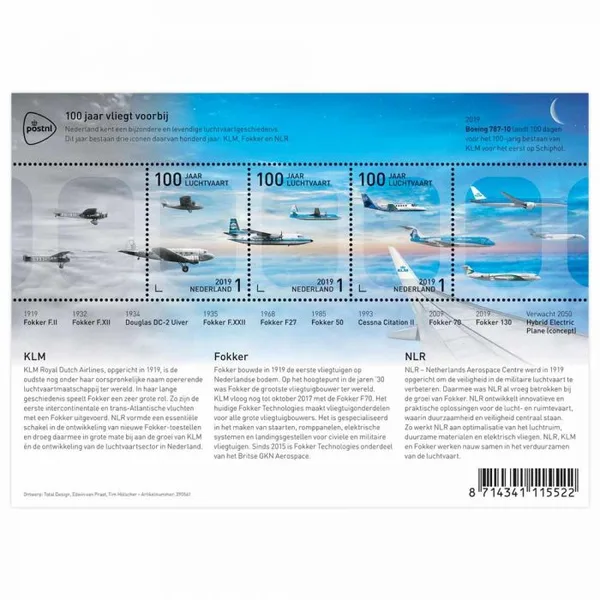 Nederland 3736 100jr luchtvaar vliegtuigen aireplane vel-sheetlet 2019 postfris-mnh
