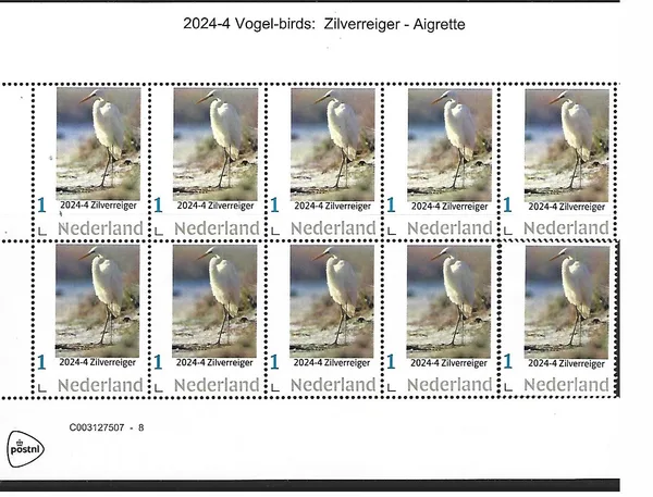 Netherlands 2024-4 Bird: Silver Egret sheetlet MNH
