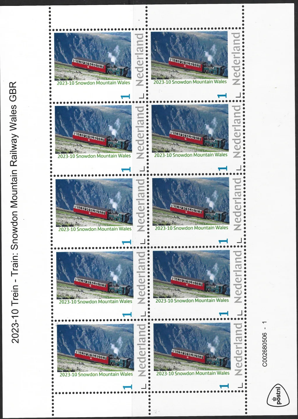 Pays-Bas 2023-10 Train Train: Chemin de fer de la montagne Snowdon Pays de Galles feuille-bloc neuf/nm