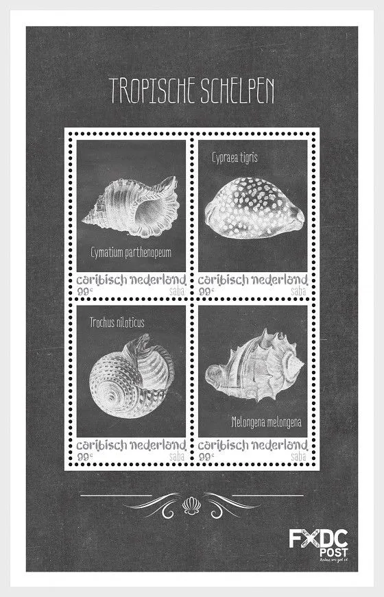 Caribisch Nederland Saba 2018 Schelpen shells (black-white) blok-m/s postfris