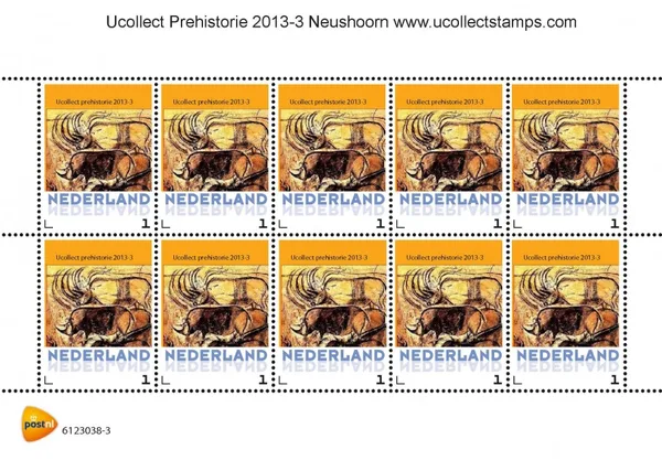 Netherlands 2013-3 Ucollect Prehistory drawing Rhinoceros sheet MNH