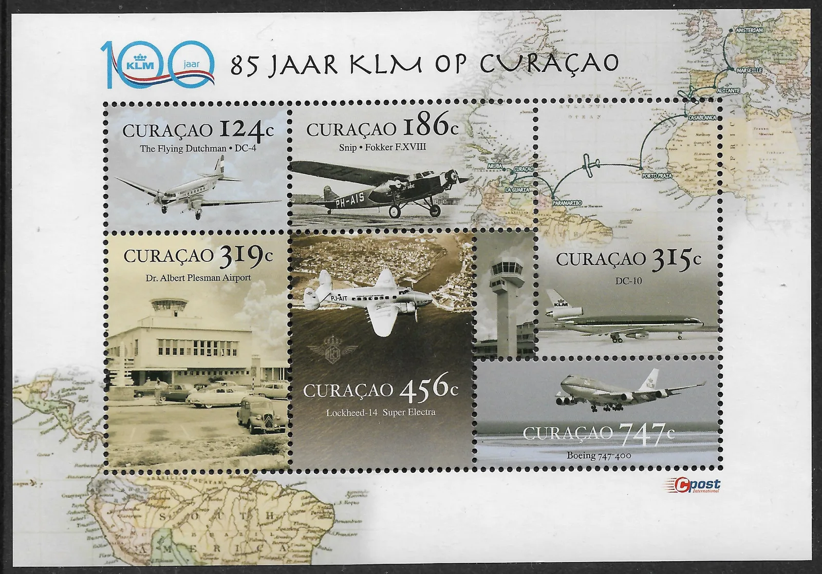Curacao 2019 85yr KLM aircraft block m/s MNH