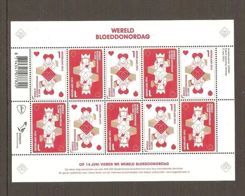 Netherlands V3067-3068 Blood Donor Day 2013 sheet MNH