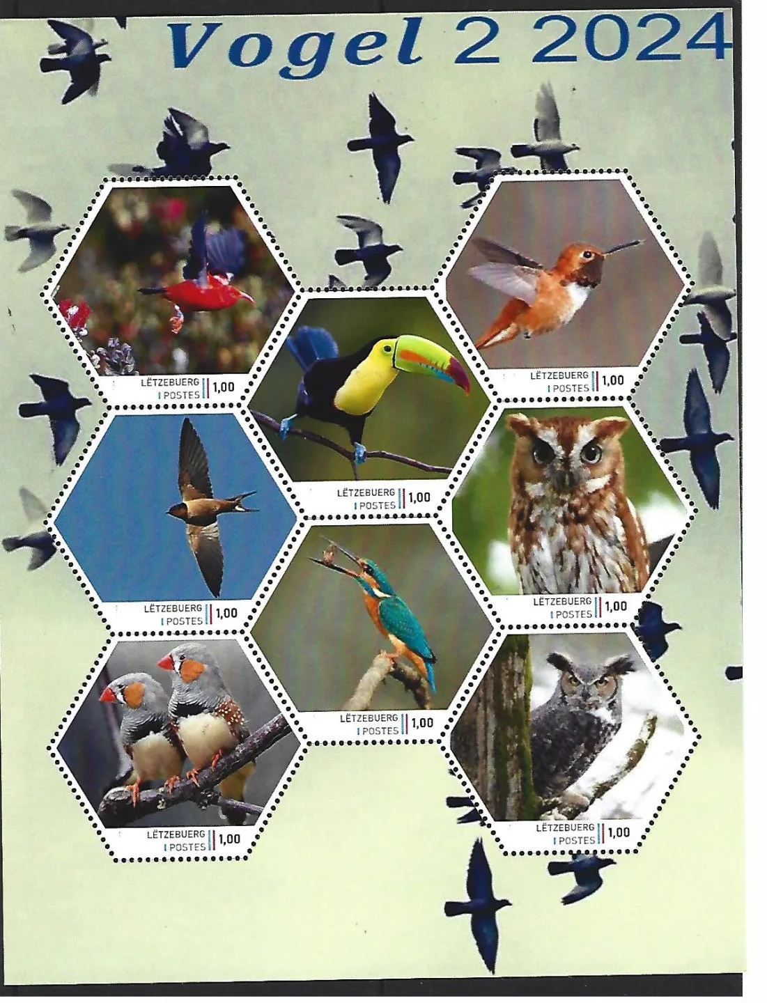Luxembourg 2024-2 Oiseaux Hiboux feuillet postfris/mnh