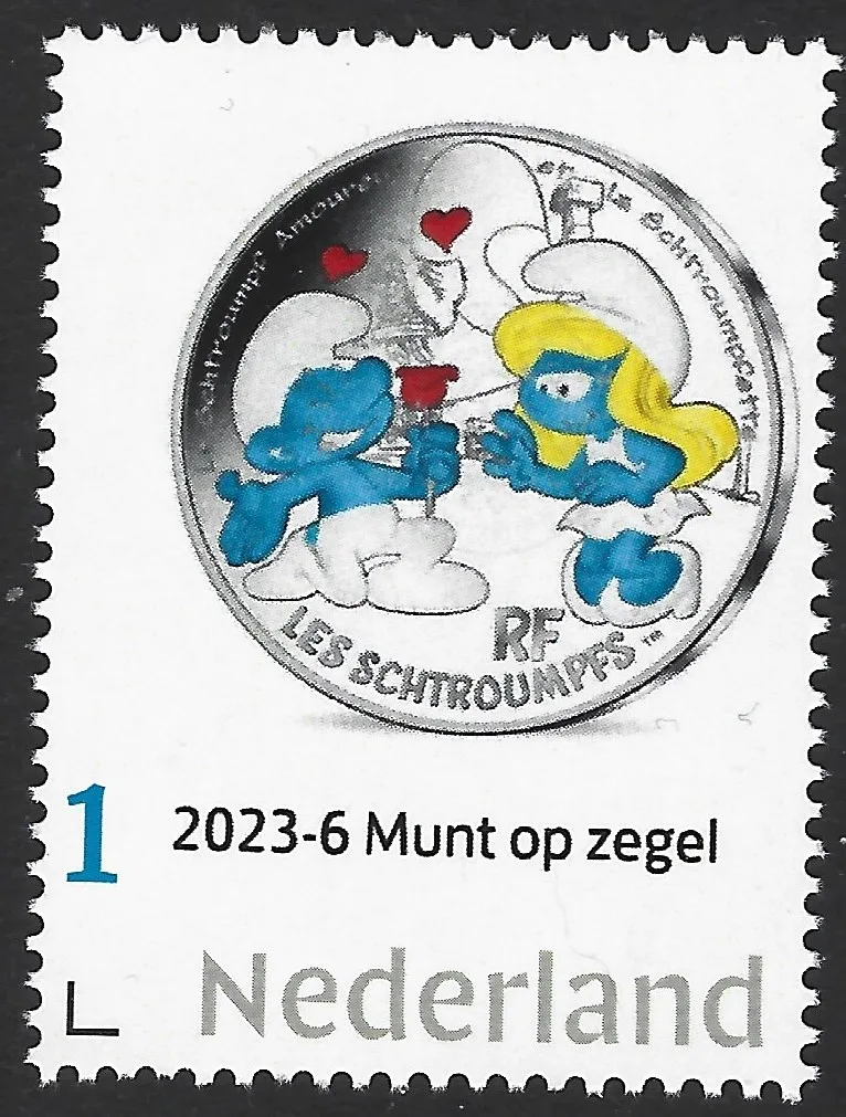 Pays-Bas 2023-6 Monnaie sur timbre Les Schtroumpfs neuf/mnh
