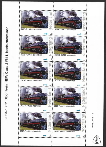 Netherlands 2023-7 Train: J611 N&W class steam engine sheet MNH