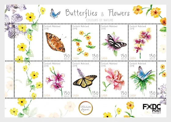 Caribbean Netherlands Saba 2018 flowers butterflies sheet MNH