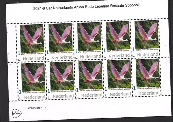 Nederland 2023-8 Car.Nederland Aruba Rode Lepelaar sheet postfris/mnh