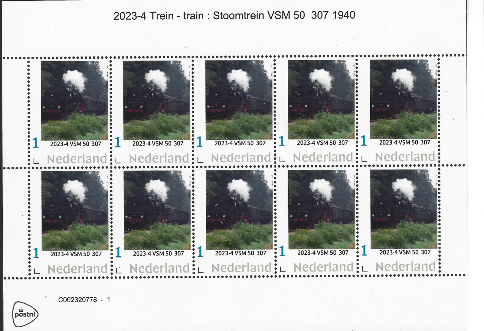 Niederlande 2023-4 Zug – Dampflok VSM50 307 1940 Bogen postfrisch