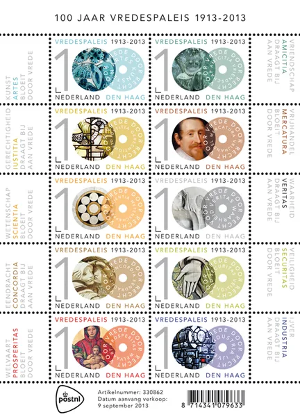 Nederland V3096-3105 100jr Vredespaleis Den Haag 2013 vel-sheetlet postfris/mnh