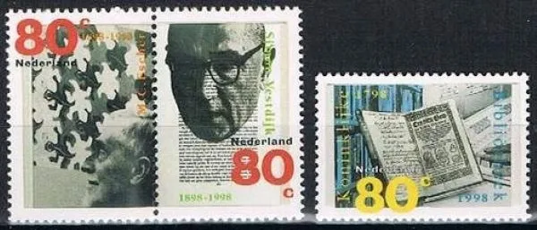 Netherlands 1770-1772 Combined issue- Escher- Vestdijk- royal library 1998 MNH
