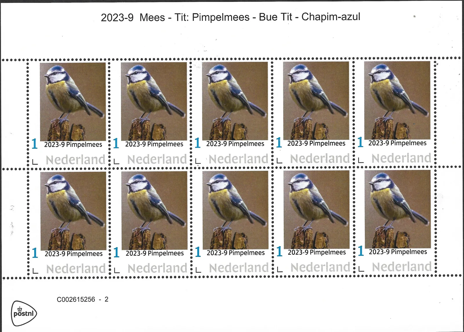 Niederlande 2023-9 Meisen Tits: Blaumeise Blue tit Blockmarke postfrisch/mnh