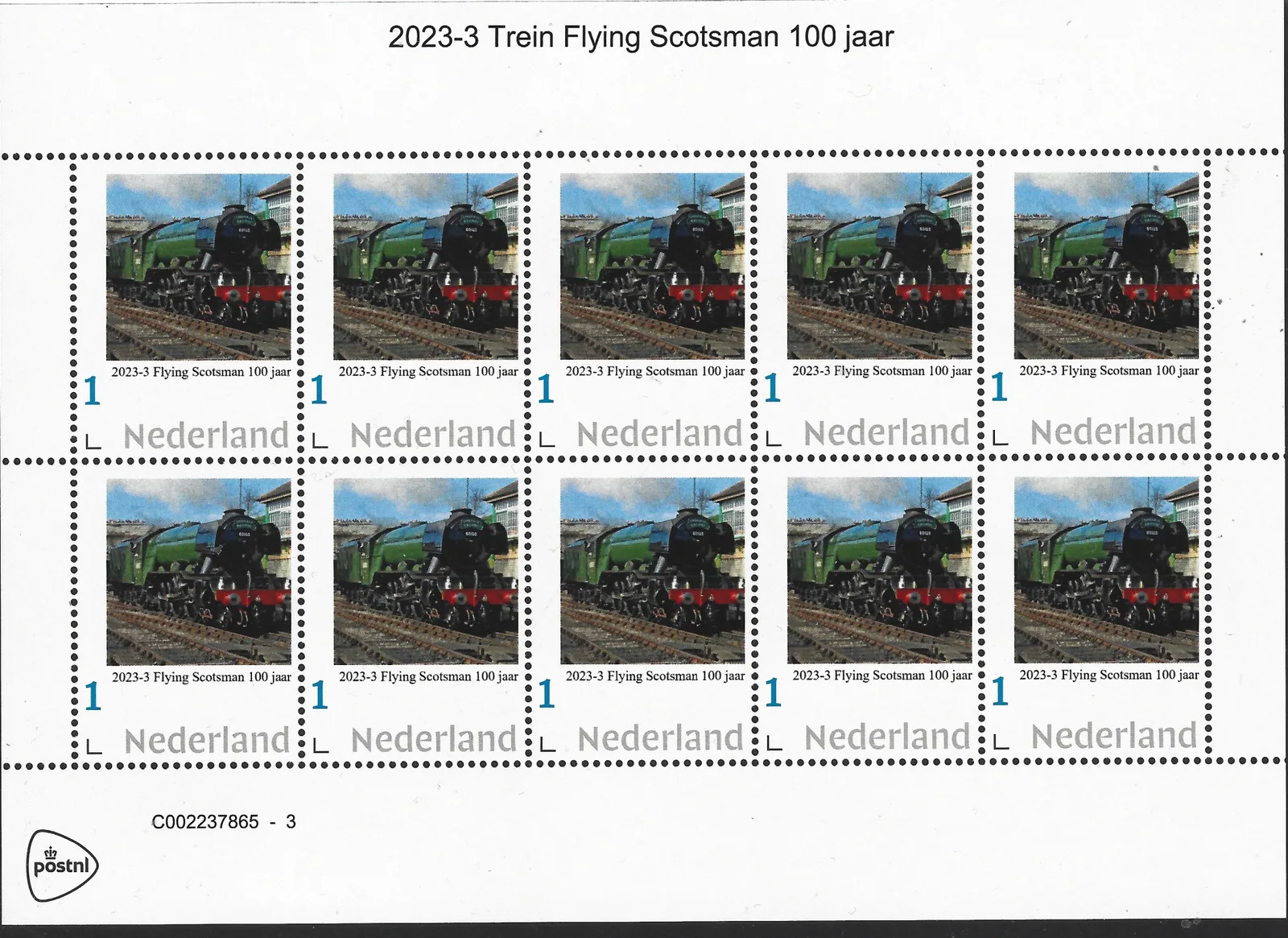 Pays-Bas 2023-3 Trains Flying Scotsman 100ans feuille postfris/mnh