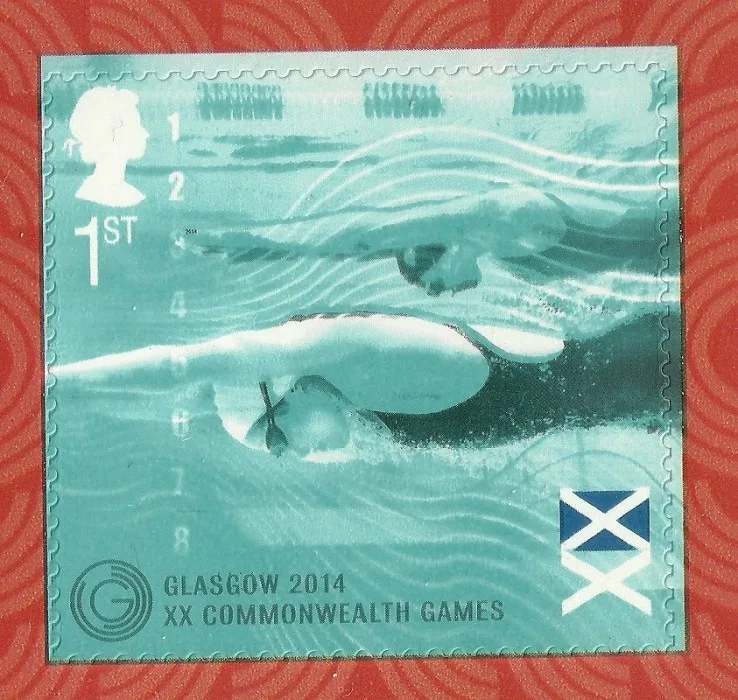 Gr. Bretagne 2014 Jeux du Commonwealth sport natation 1 timbre autocollant neuf/mnh